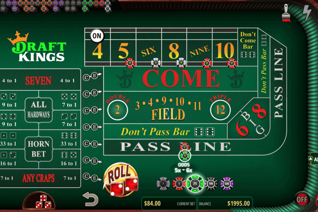 DraftKings branded online craps game