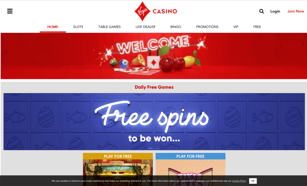 Virgin Casino Homepage